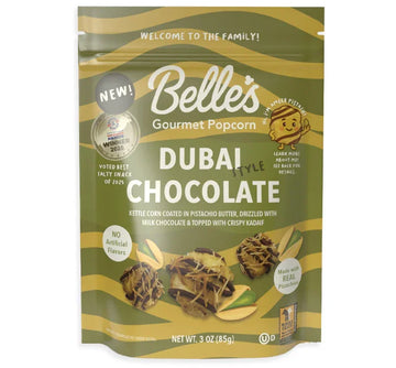 Belles gourmet popcorn Dubai chocolate flavor