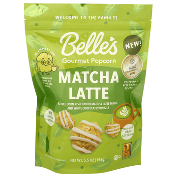 Belles gourmet popcorn matcha latte flavor